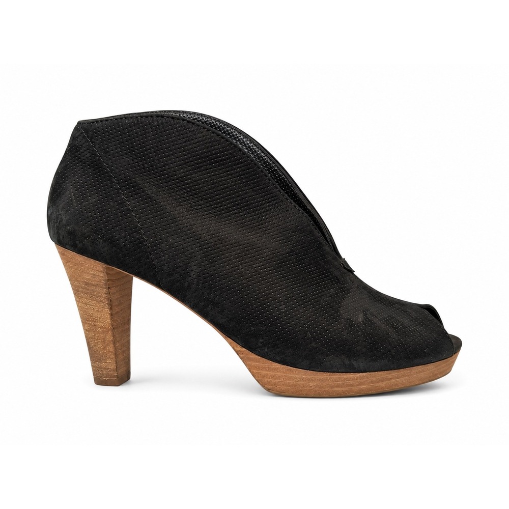 Paul Green Black Perforated Suede Peep Toe‎ Booties Platform UK 7.5 US 10